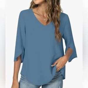 New Casual V-Neck 3/4 Sleeve Blouse Shirt Top